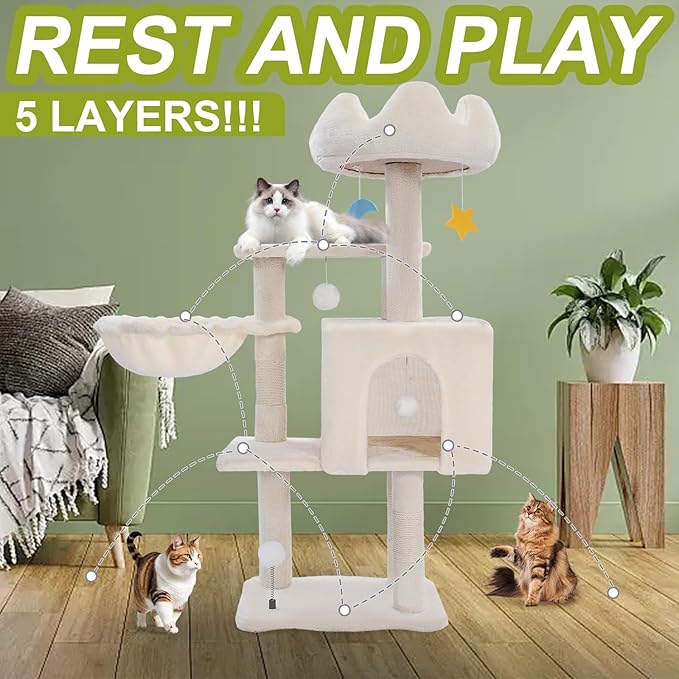 Cat Tree Tower with Metal Frame Hammock, Cat Towers with Scratching Post - Image 2
