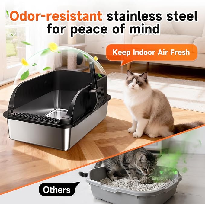 Stainless Steel Litter Box, XL Metal Litter Box - Image 3