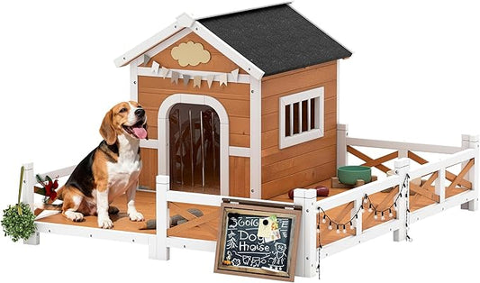 PawHut Outdoor Dog House, Weatherproof & Openable Roof, Elevated Base, by PawHut