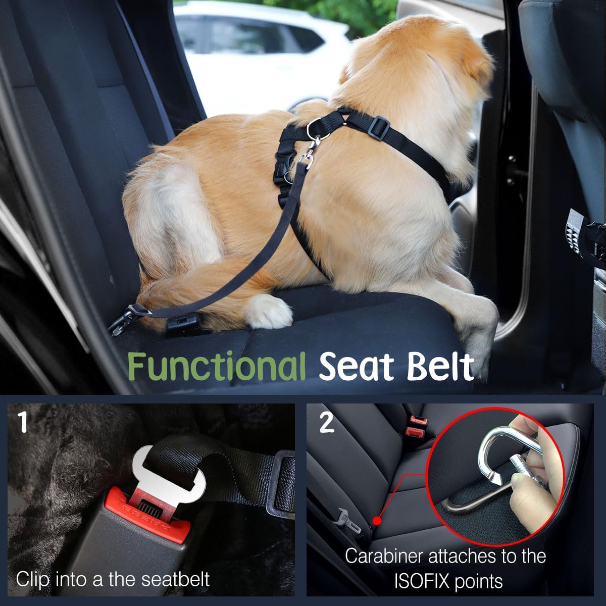 Dog Seat Belt, Safety Vest Dog Car Harness with Adjustable Buckle Dog Seat Belt for Vehicle Nylon Pet Safety Seat Belts Heavy Duty(L, Blue)