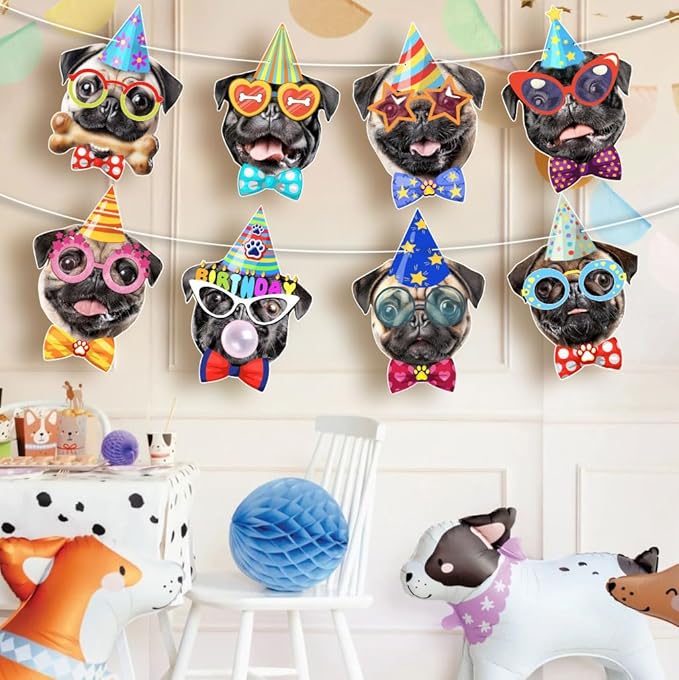 Pug Birthday Garland — Photographic Pug Faces Birthday Banner, Funny Pug Bday - Image 2