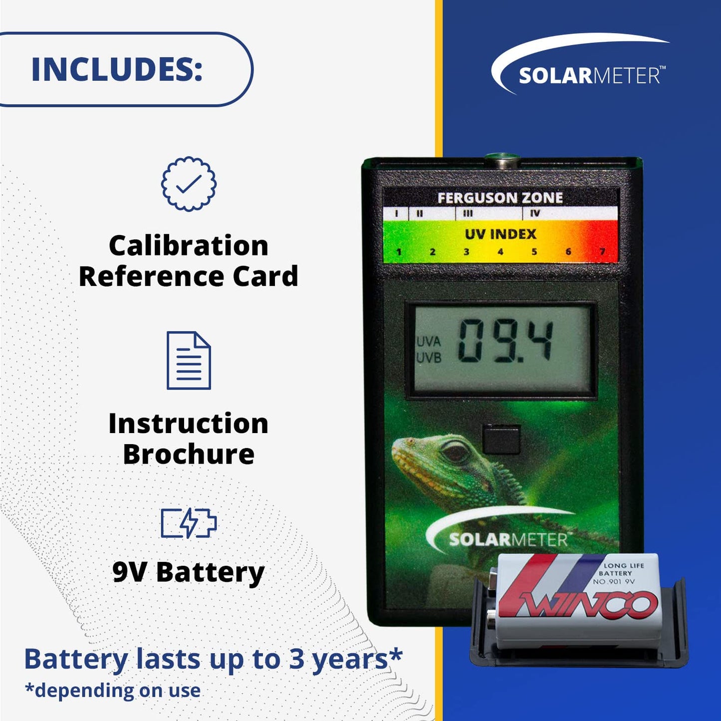 Model 6.5R Reptile UV Index Meter, Handheld Digital Radiometer for Measuring Ultraviolet Light, Measures 280-400 nm with Range from 0-199.9 UV Index, Made in USA, ABS Polymer, Black