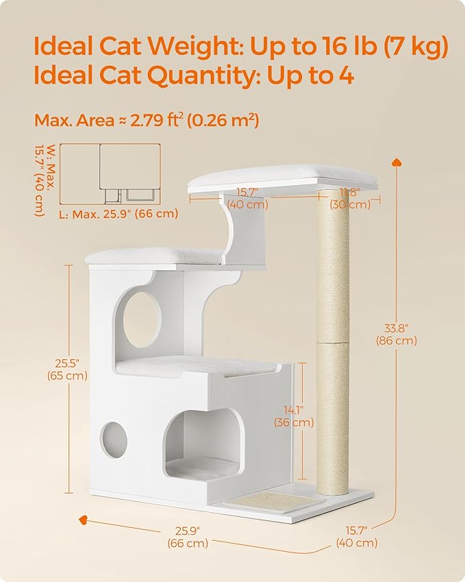 Feandrea WoodyWonders Cat Tree, 33.8-Inch Modern Cat Tower, Cat Condo - Image 7