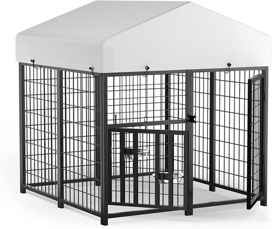 LOVMOR Outdoor Dog Kennel with Roof, Heavy Duty Steel Dog Run Enclosure by LOVMOR