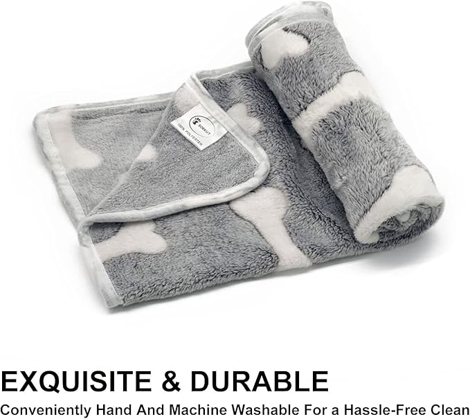 1 Pack 3 Puppy Blankets Super Soft Warm Sleep Mat Grey Cute Print Fluffy Fleece - Image 6