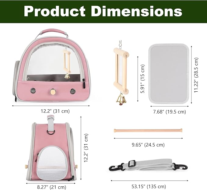 Parrot Travel Cage with Bird Cage Bells Mirror Set, Portable Small Bird - Image 2