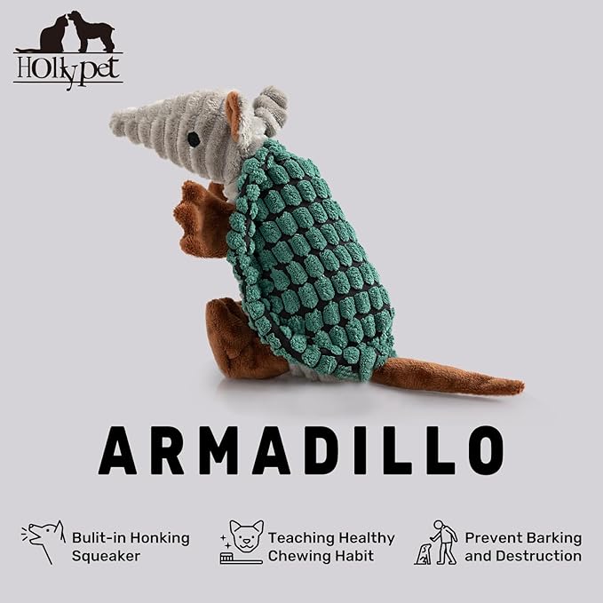 Hollypet Plush Dog Squeaky Toy Stuffed Armadillo Animal Pet Puppy Chew Toys - Image 4