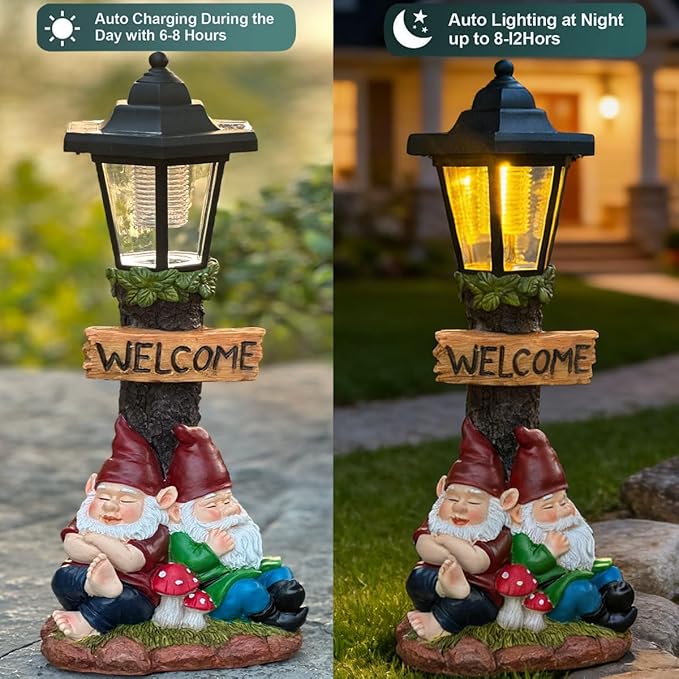 Garden Gnome Statue with Solar Lights, Outdoor Figurine Light - Image 5