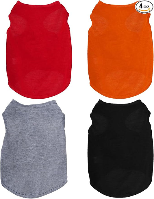 4 Pcs Cat Shirts Solid Color Dog Clothes Summer Sleeveless Pet T Shirts by choyaxo