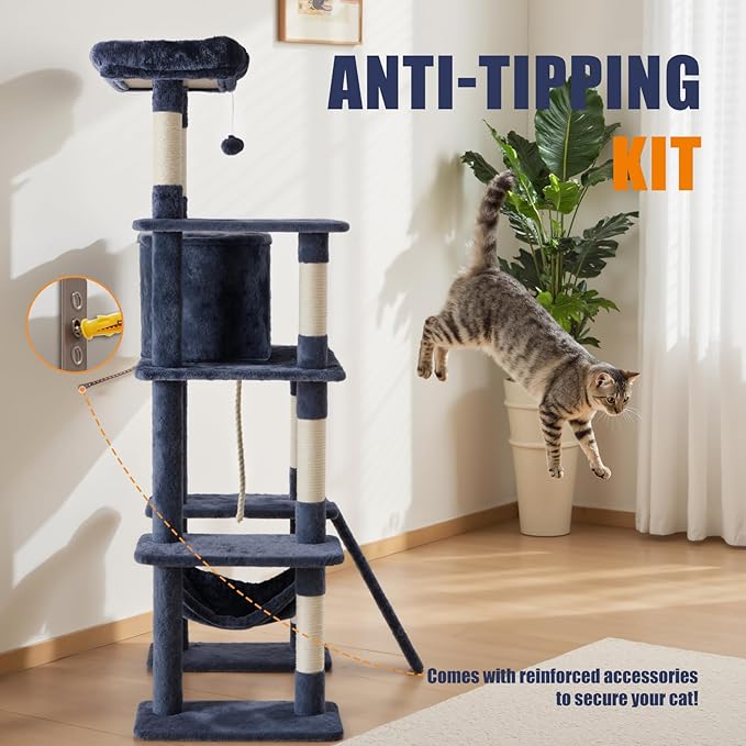 DUMOS 63 Inch Cat Tree Tower, Large Multi Level Cat Climbing Tower - Image 6
