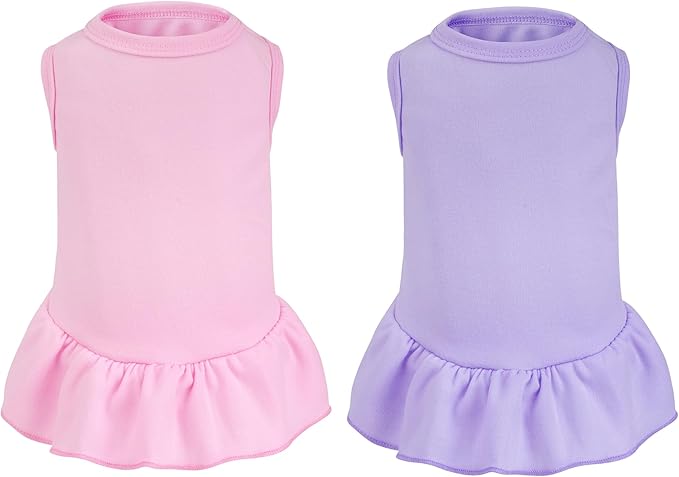 2 Pcs Dog Dresses Cat Skirt Solid Color Dog Clothes Summer Sleeveless Puppy by choyaxo