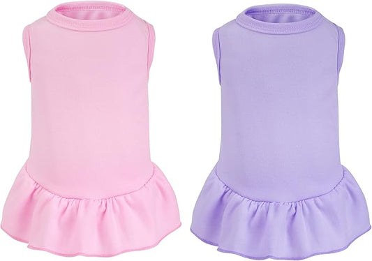 2 Pcs Dog Dresses Cat Skirt Solid Color Dog Clothes Summer Sleeveless Puppy by choyaxo