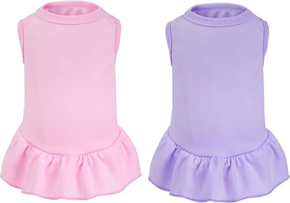 2 Pcs Dog Dresses Cat Skirt Solid Color Dog Clothes Summer Sleeveless Puppy by choyaxo