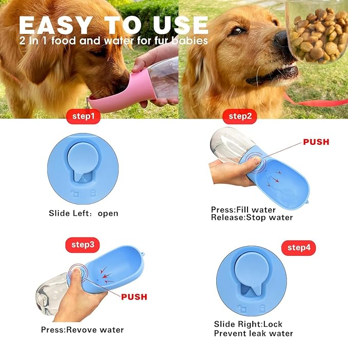Dog Water Bottle with Food Container, Portable Pet Dog Water Dispenser - Image 4