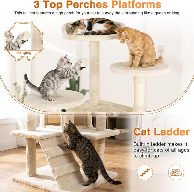 FDW | 54" Cat Tree Tower | Beige | Multi-Level Indoor Activity Center - Image 4