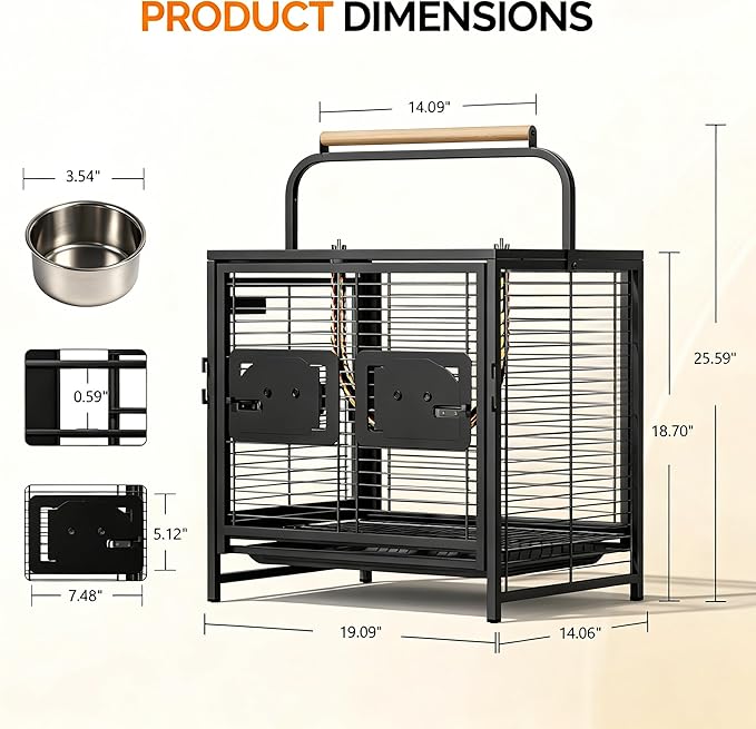 VINGLI Small Bird Cage, 19 inch Travel Carrier Bird Cage - Image 2