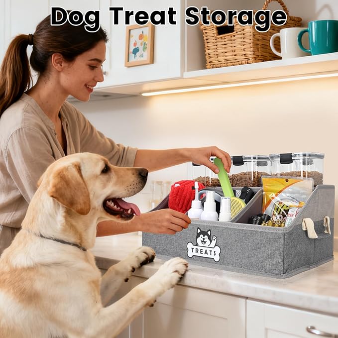 Dog Treat Container Basket for Countertop, Foldable Pet Toy Box for Living Room - Image 6