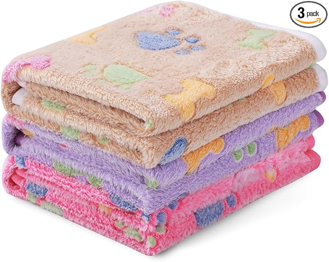 1 Pack 3 Blankets Super Soft Fluffy Cute Bone Pattern Pet Blanket Flannel Throw by luciphia