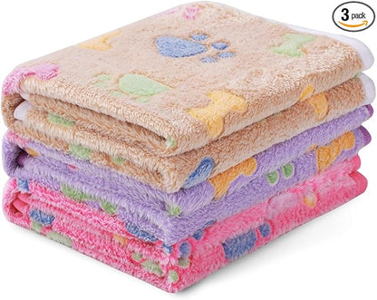 1 Pack 3 Blankets Super Soft Fluffy Cute Bone Pattern Pet Blanket Flannel Throw by luciphia