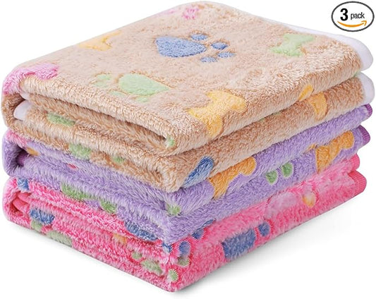 1 Pack 3 Blankets Super Soft Fluffy Cute Bone Pattern Pet Blanket Flannel Throw by luciphia