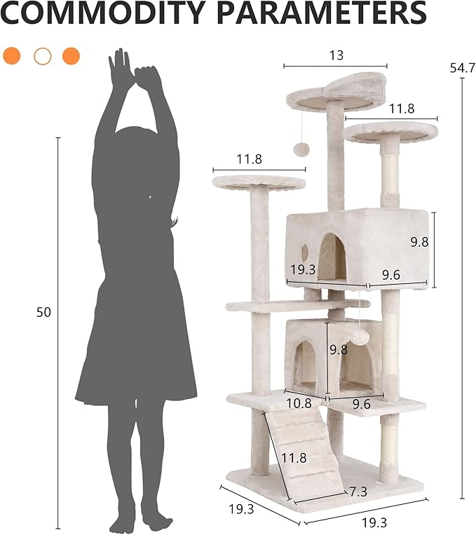 BestPet | 54" Cat Tree Tower | Beige | Sturdy, Hanging Cat Toys, Observation - Image 7