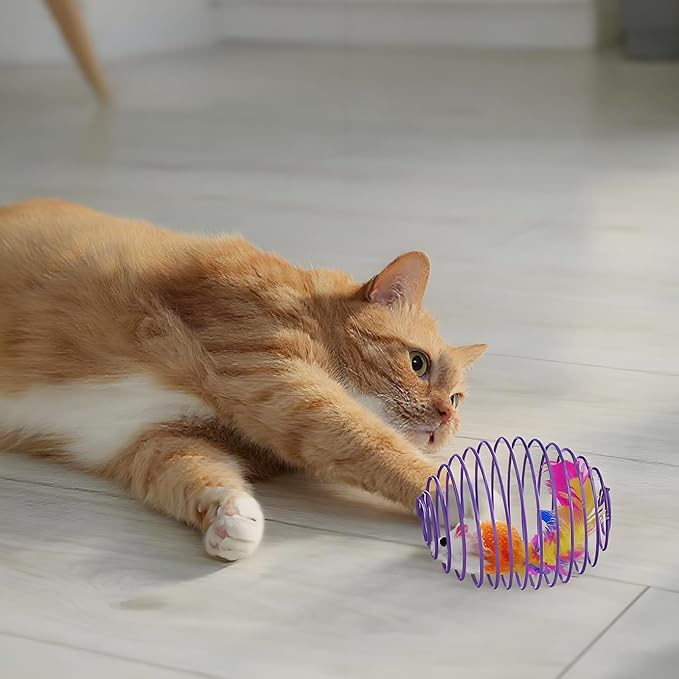 Jecery 5 Pcs Cat Spring Balls Toys Stretchable Rolling Balls Colorful Playful - Image 7
