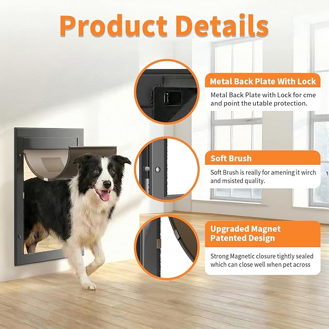 Dog Door for Large Dogs, Large Black Aluminum Frame Pet Door - Image 3