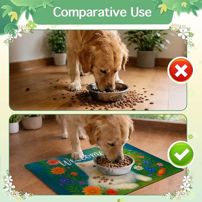 HOMETITUTE Cute Dog Feeding Mat Flower Garden Pattern 20" x 12", Non Slip Cat - Image 8