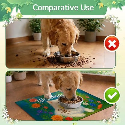 HOMETITUTE Cute Dog Feeding Mat Flower Garden Pattern 20" x 12", Non Slip Cat - Image 8