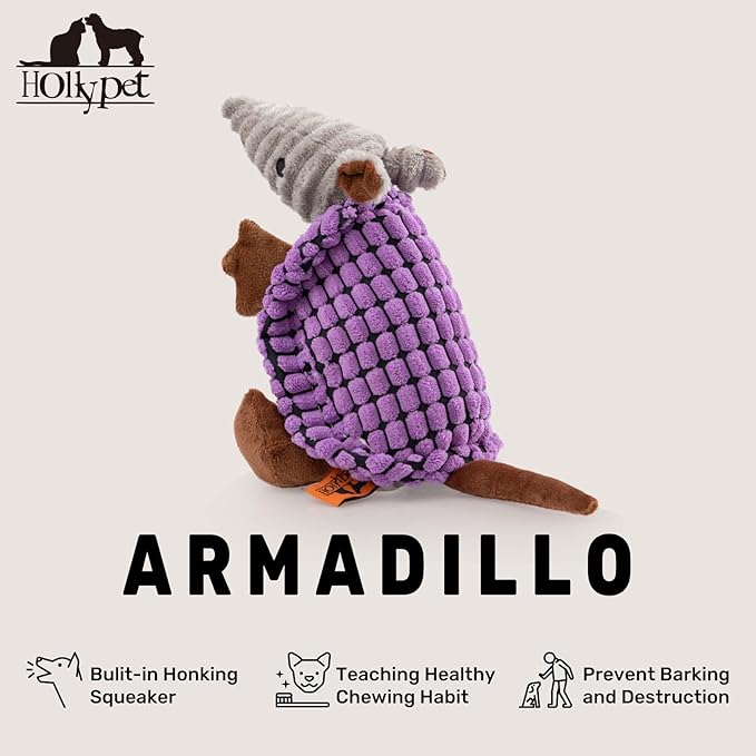 Hollypet Plush Dog Squeaky Toy Stuffed Armadillo Animal Pet Puppy Chew Toys - Image 4