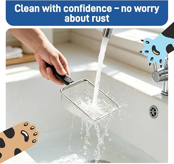 Metal Cat Litter Scoop with 3.8mm Mesh, Robust Stainless Steel Kitty Litter - Image 6