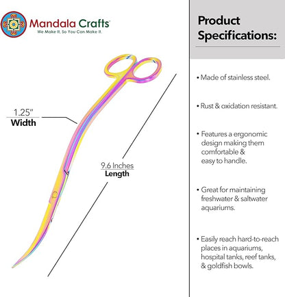 Mandala Crafts Rainbow Stainless Steel Curved Aquarium Scissors - Image 3