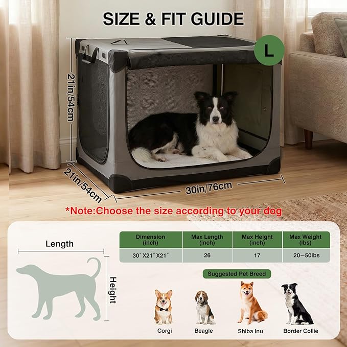 Veraste 30" L x 21" W x 21" H Collapsible Travel Dog Crate, Portable Soft Dog - Image 2