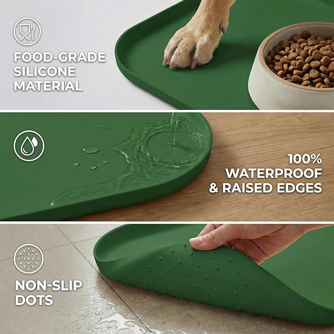 BLESWIN Waterproof Silicone Pet Feeding Mat Green - Image 4
