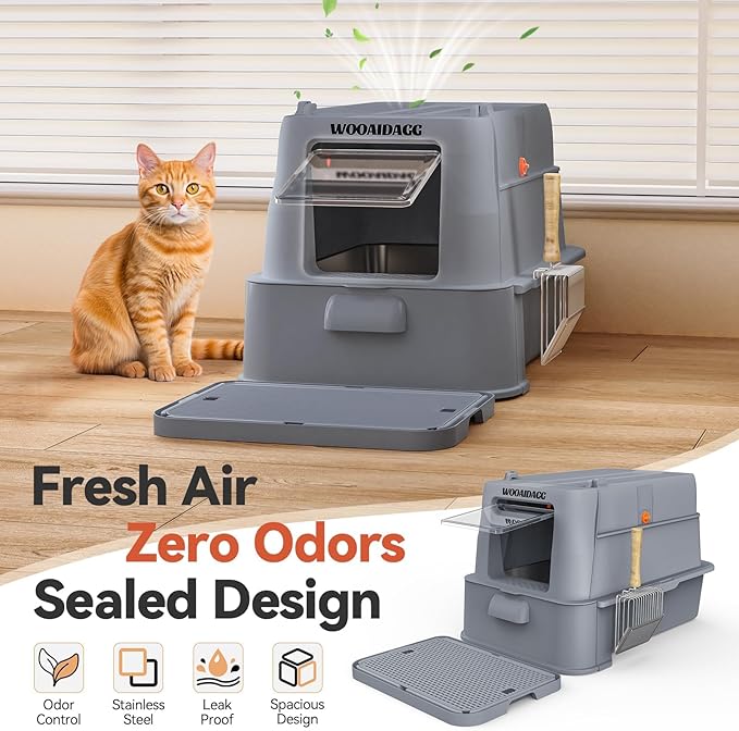 Wooaidagg Enclosed Stainless Steel Cat Litter Box - Image 4