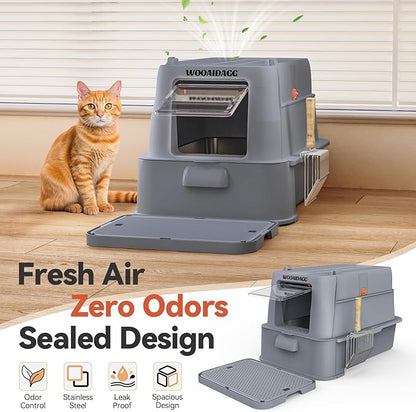 Wooaidagg Enclosed Stainless Steel Cat Litter Box - Image 4