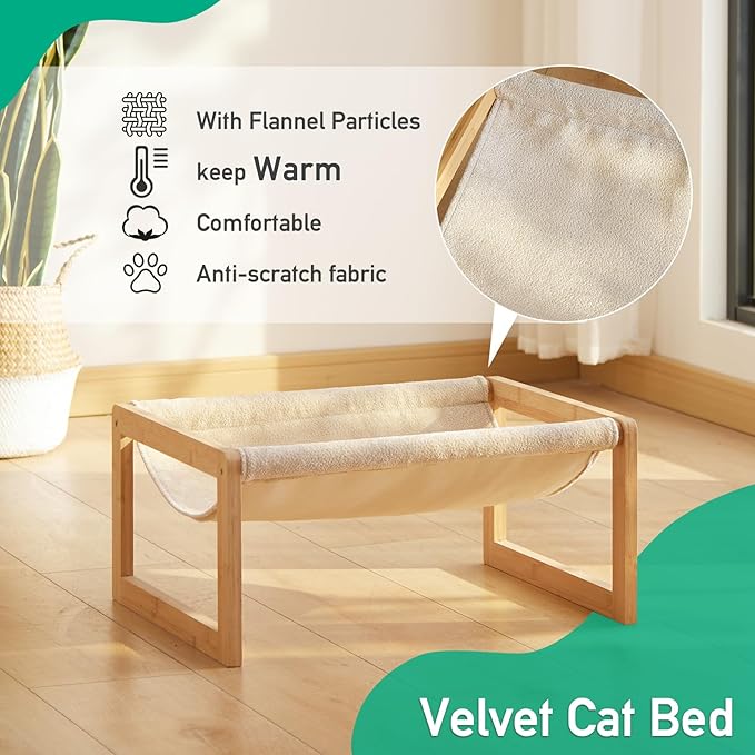 kiplant Large Cat Hammock Bed, Bamboo Wood Elevated Pet Hammock - Image 6