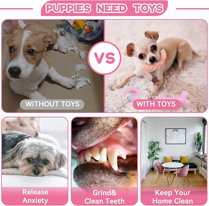 Petcare 6 Pack Puppy Chew Toys for Teething Cute Pink Puppy Toys Small Dog Toys - Image 6
