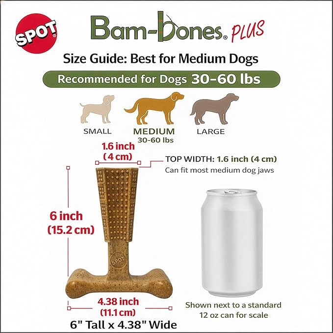 SPOT Bam-Bones Plus T-Bone Dog Chew Toy, Bamboo Fiber & Nylon, Chicken Flavor - Image 4