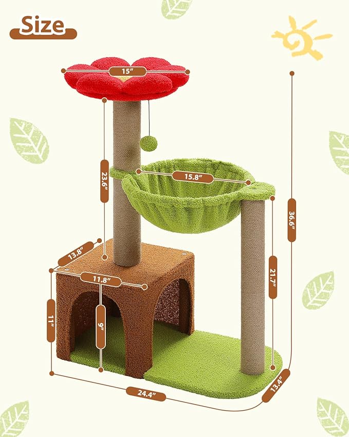 MUTTROS Flower Cat Tree with Sisal Scratching Posts, Cat Condo with Removable - Image 8