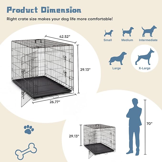 DUMOS Dog Crate, 42 Inch Large Double Door Dog Cage - Image 5