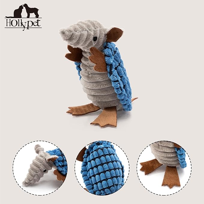 Hollypet Plush Dog Squeaky Toy Stuffed Armadillo Animal Pet Puppy Chew Toys - Image 2