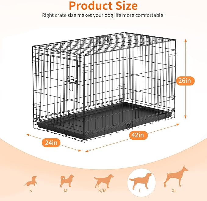FDW Dog Crate 42-Inch Dog Cage Single Door Foldable Metal Kennel - Image 6