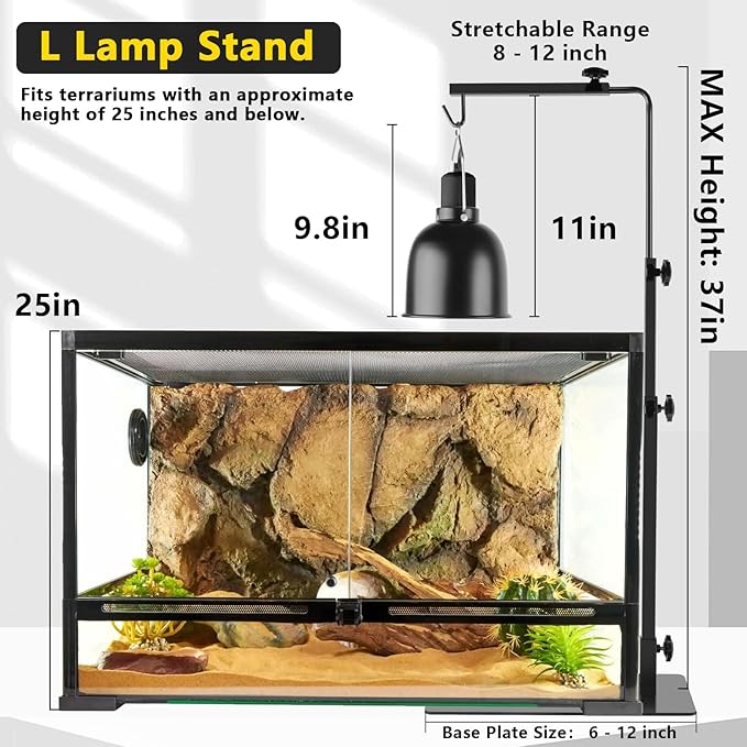 LUCKY HERP Reptile Lamp Stand, Adjustable 14-37 inch Metal Floor Light Holder - Image 3