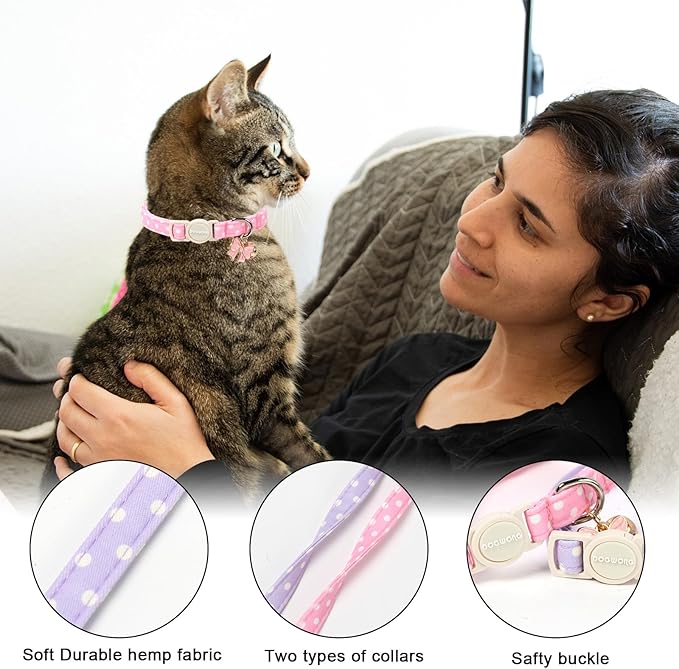 2 Pack Pink Purple Polka Cat Collars Breakaway - Image 2