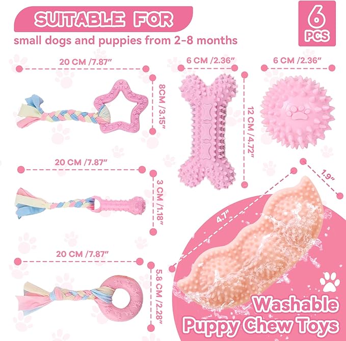 Petcare 6 Pack Puppy Chew Toys for Teething Cute Pink Puppy Toys Small Dog Toys - Image 7