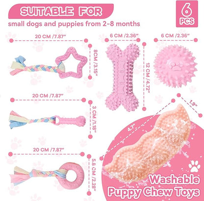 Petcare 6 Pack Puppy Chew Toys for Teething Cute Pink Puppy Toys Small Dog Toys - Image 7