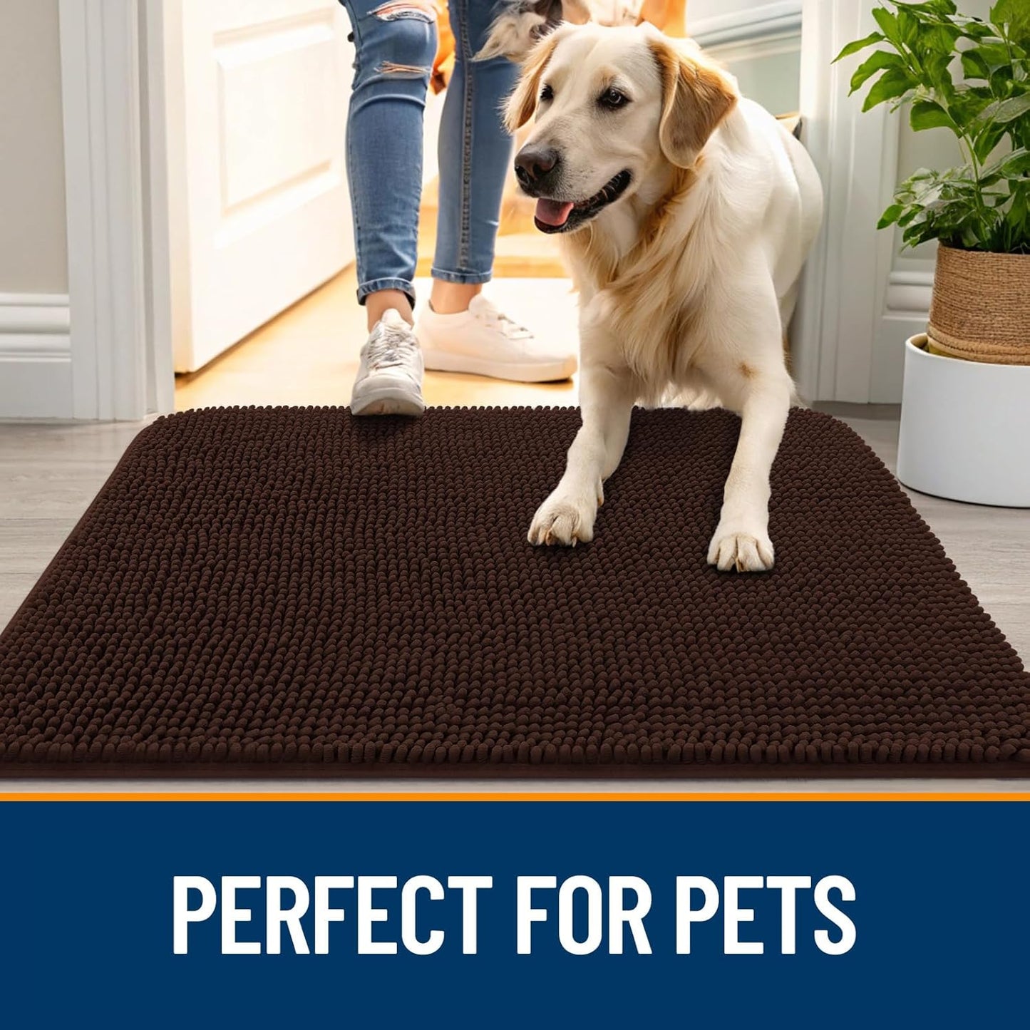 OLANLY Dog Door Mat for Muddy Paws 70x24, Absorbs Moisture and Dirt, Absorbent Non-Slip Washable Doormat, Quick Dry Chenille Mud Mat for Dogs, Entry Indoor Entryway Carpet for Inside Floor, Brown