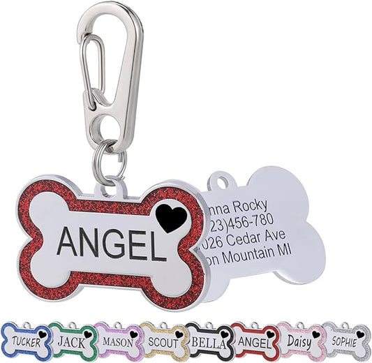 Personalized Dog Tags for Pets Deep Engraved Text and Cute Heart Icons by Aimeng