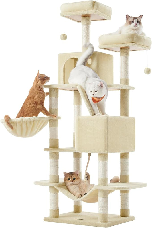 Feandrea Cat Tree, 66.1-Inch Large Cat Tower, 2 Perches, 2 Caves by FeandreabySONGMICSHOME